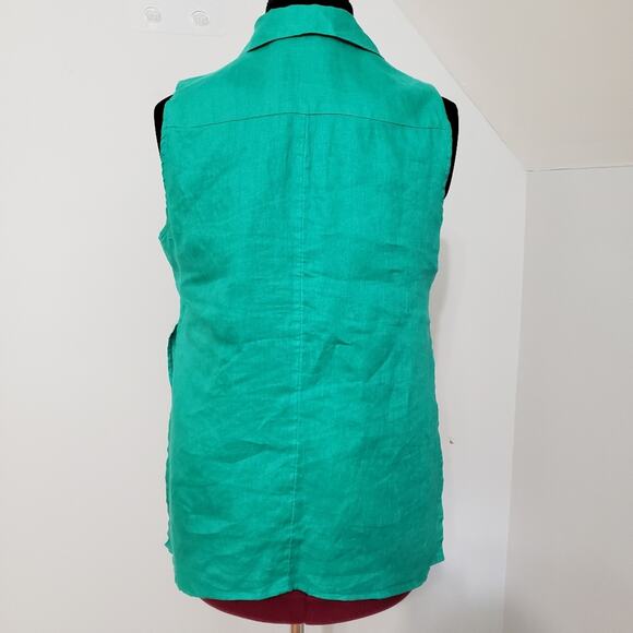Chico's Green Sleeveless 100% Linen Button Front Blouse Medium Petite - Picture 8 of 11